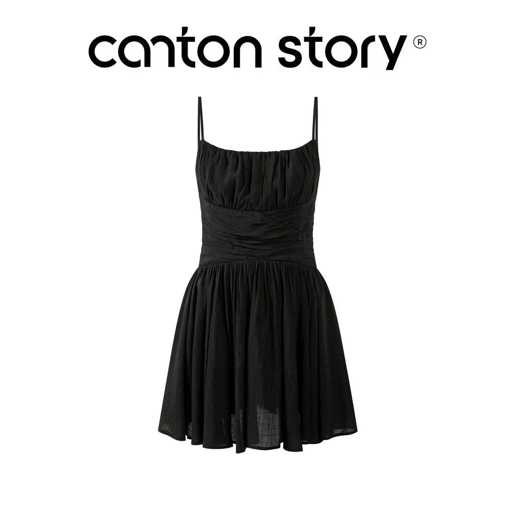 Cantonstory Black A-Line Slimming Slip Dress