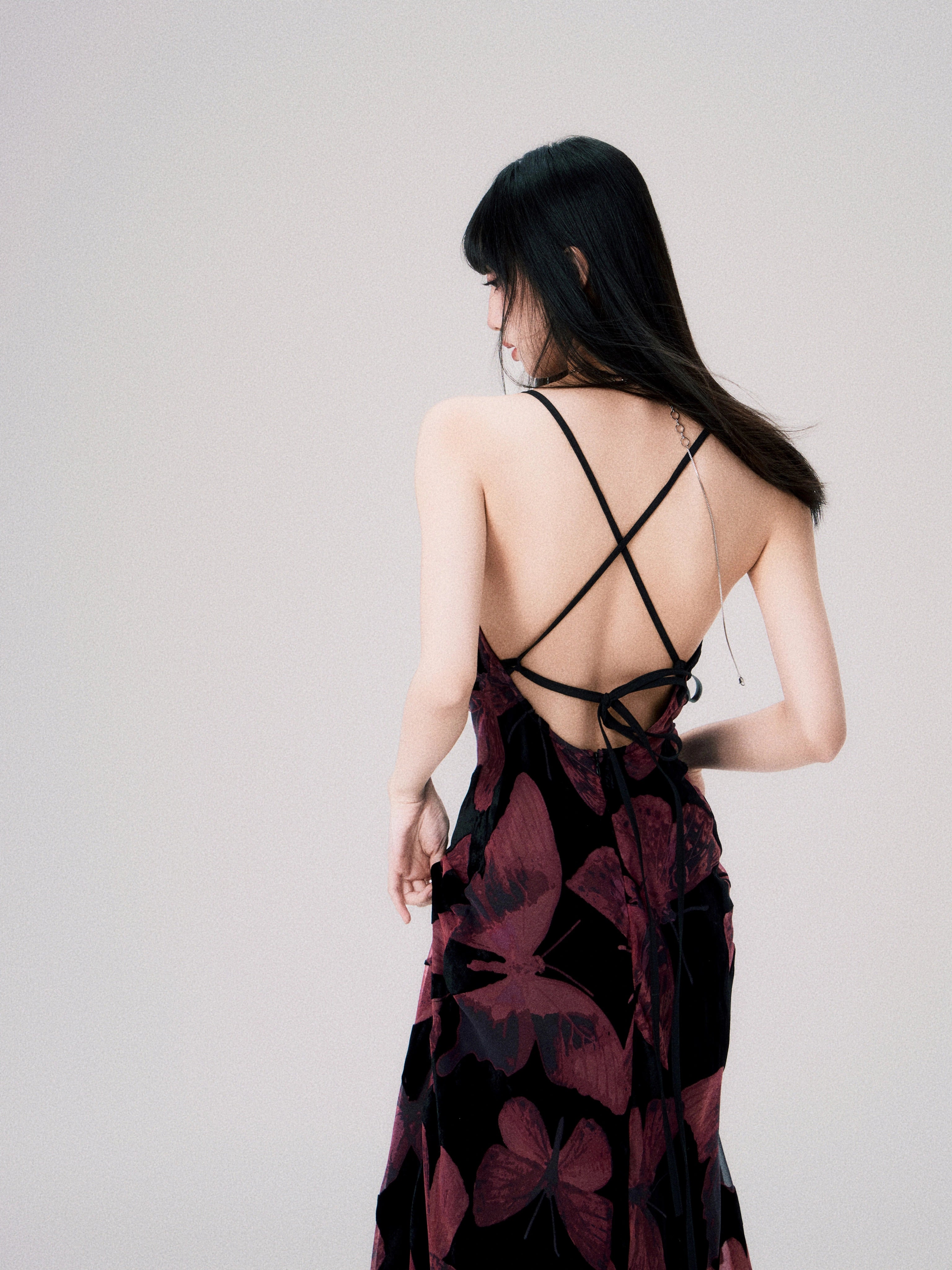 LULUSWINGS New Chinese Velvet Butterfly Swing Neck Halter Strap Suspender Skirt