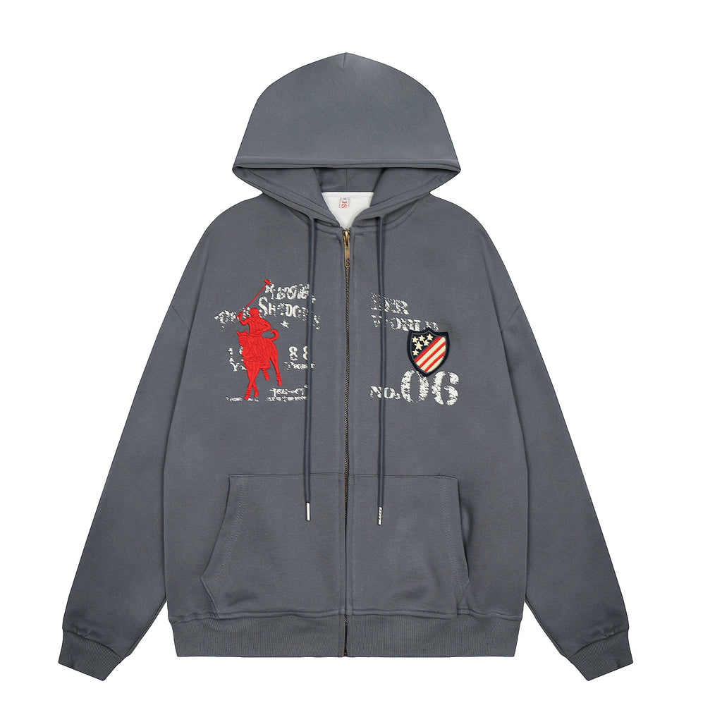 BLACKLISTS Vintage Alphabet Print Embroidered Sweater Jacket