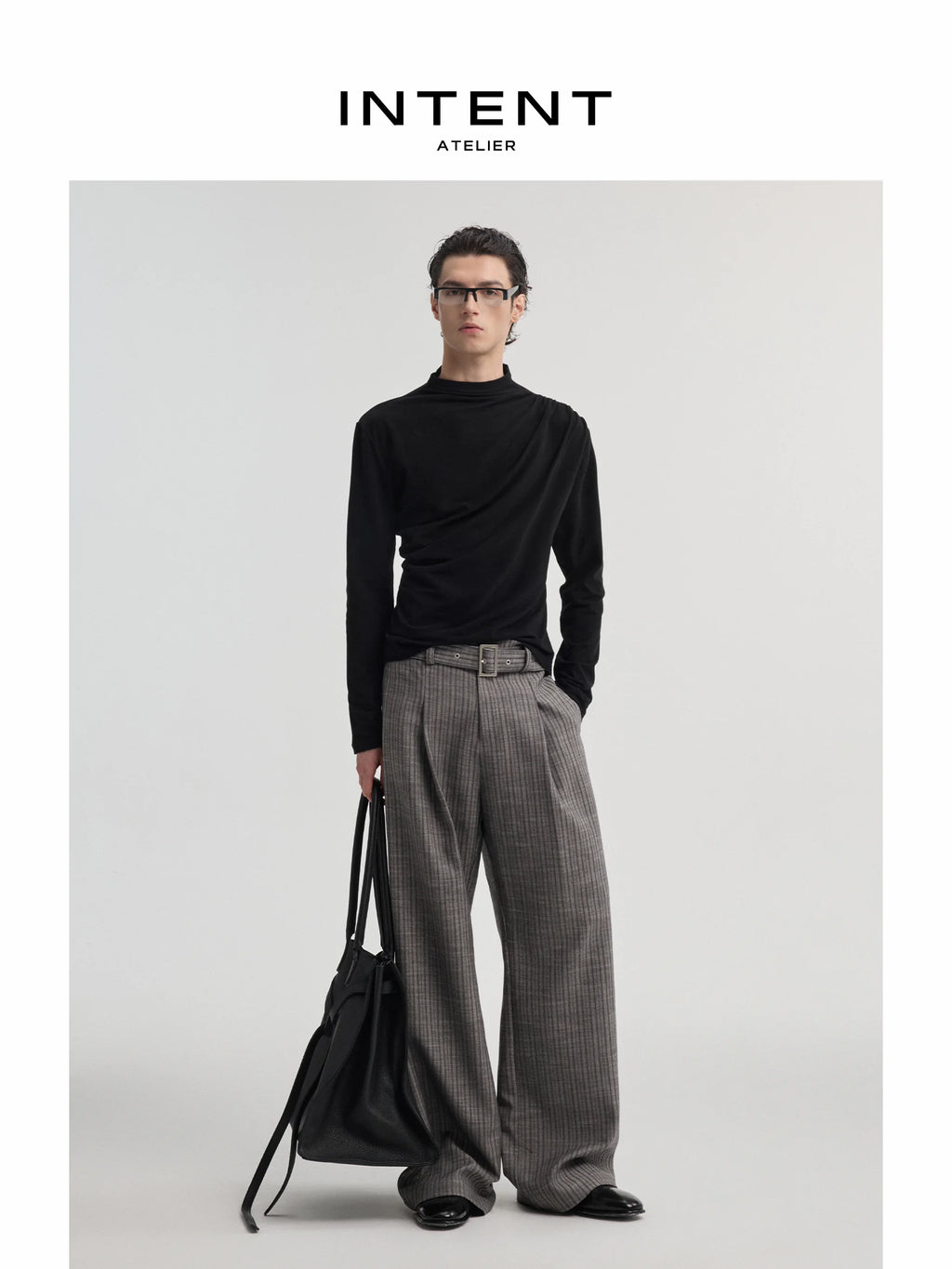 INTENT Ripple Diagonal Pleated Slim Fit Long-Sleeve Tee