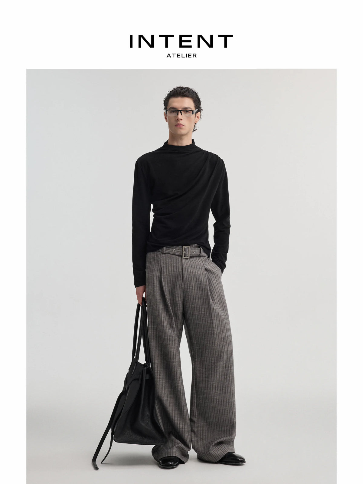 INTENT Ripple Diagonal Pleated Slim Fit Long-Sleeve Tee