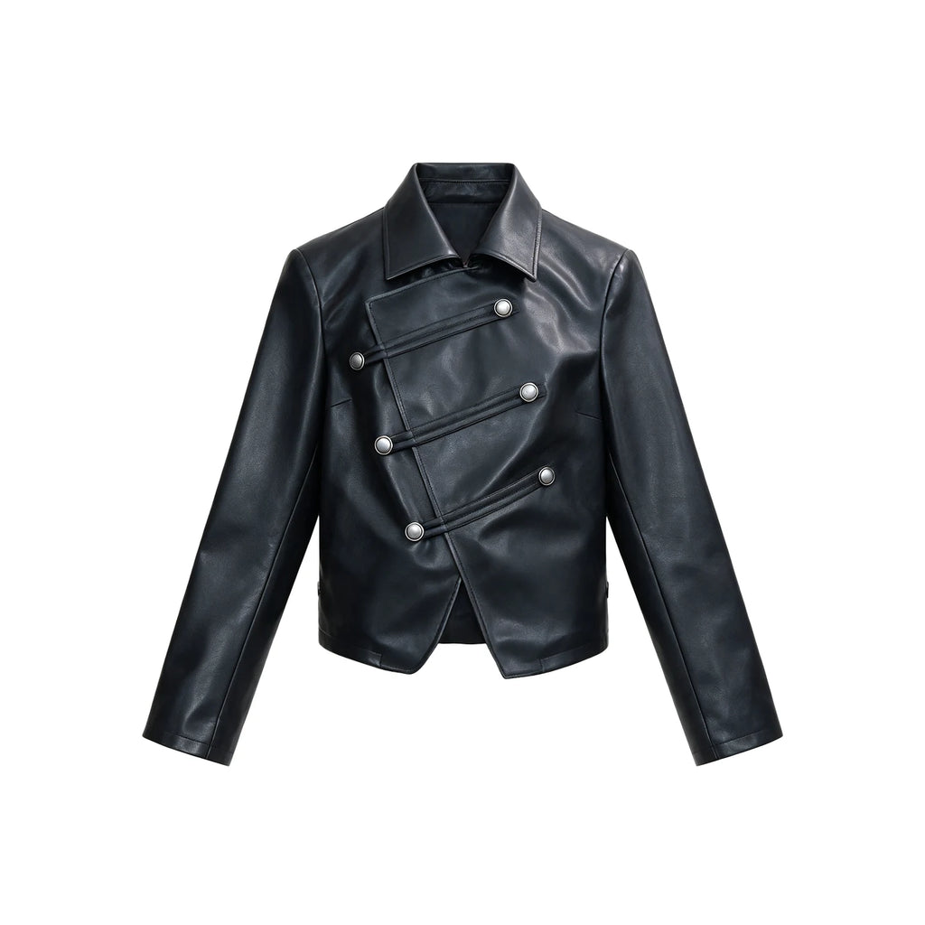 JCAESAR WOMEN Asymmetric Fitted Leather Jacket