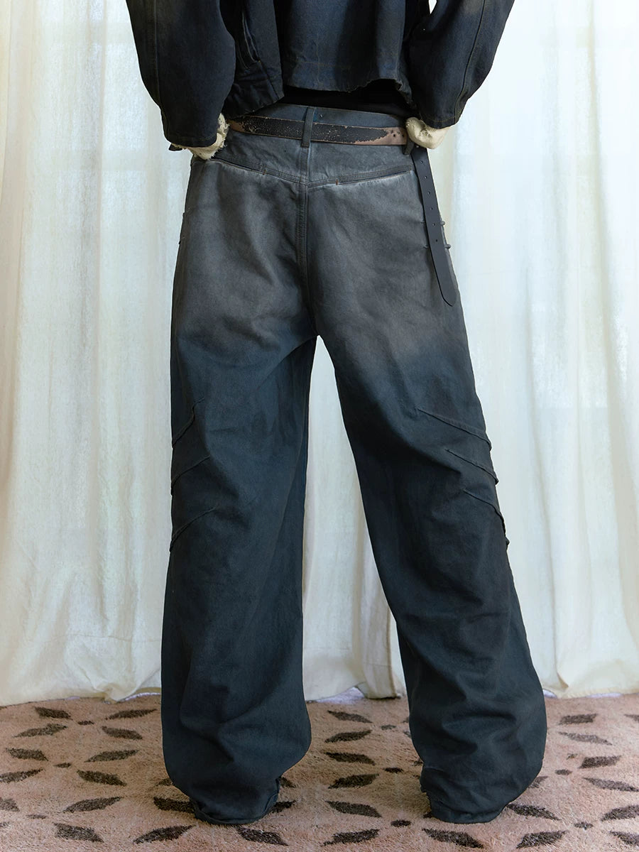 JCAESAR Distressed Washed Relaxed Flare Jeans