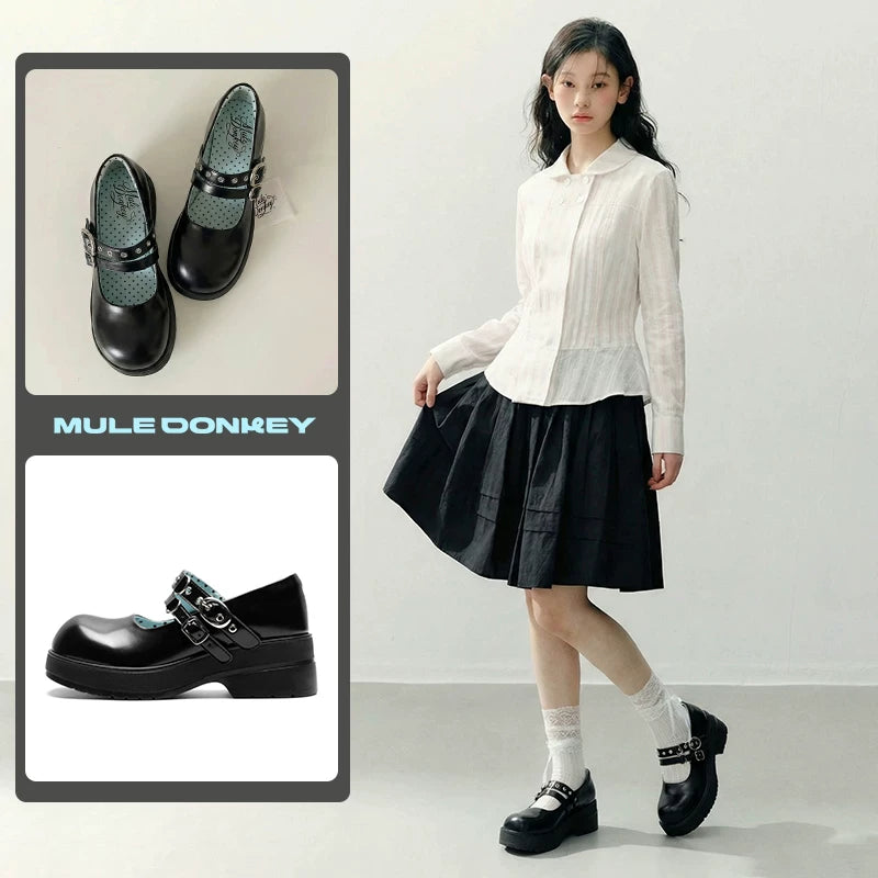 Mule Donkey Leather Platform Mary Jane Shoes