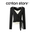 Cantonstory French V-Neck Lace Two-Piece Top Set