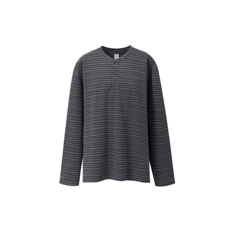 Inflation Striped Henley 250g Relaxed Long-Sleeve Tee