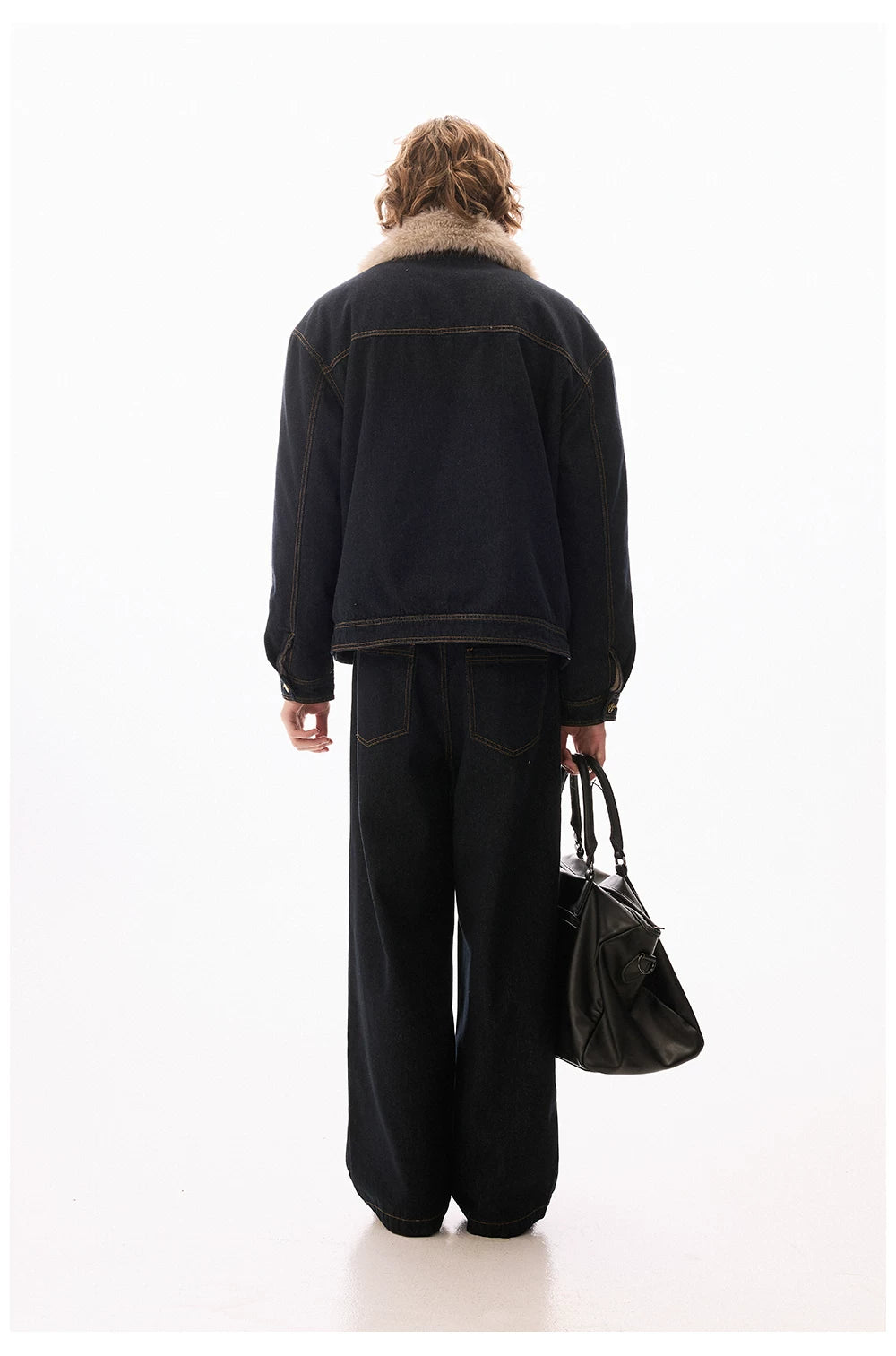 CHOR Fur Collar 500g Denim Jacket Set