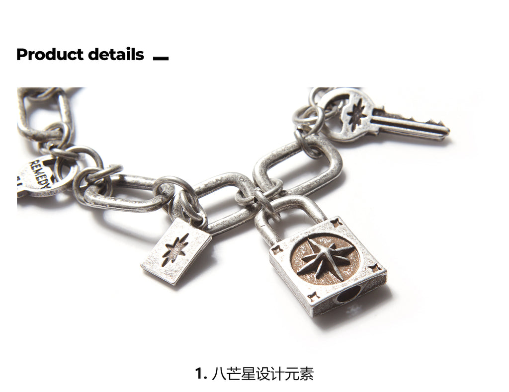 Remedy Vintage Distressed Star Key Lock Bracelet