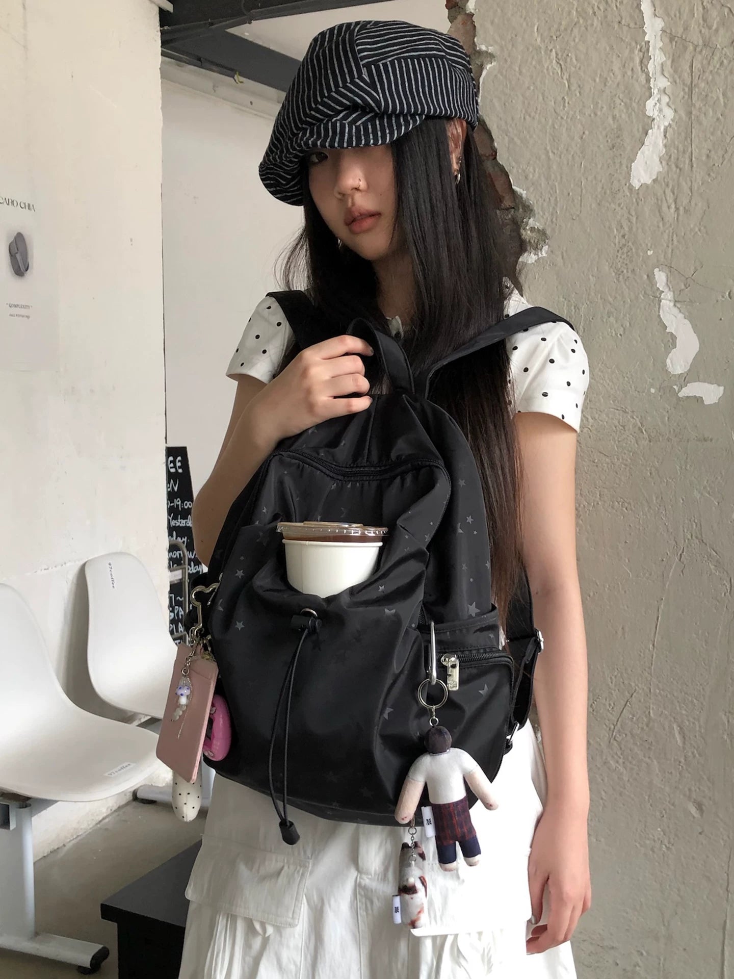 Unique blue Nylon Zip-Top Backpack