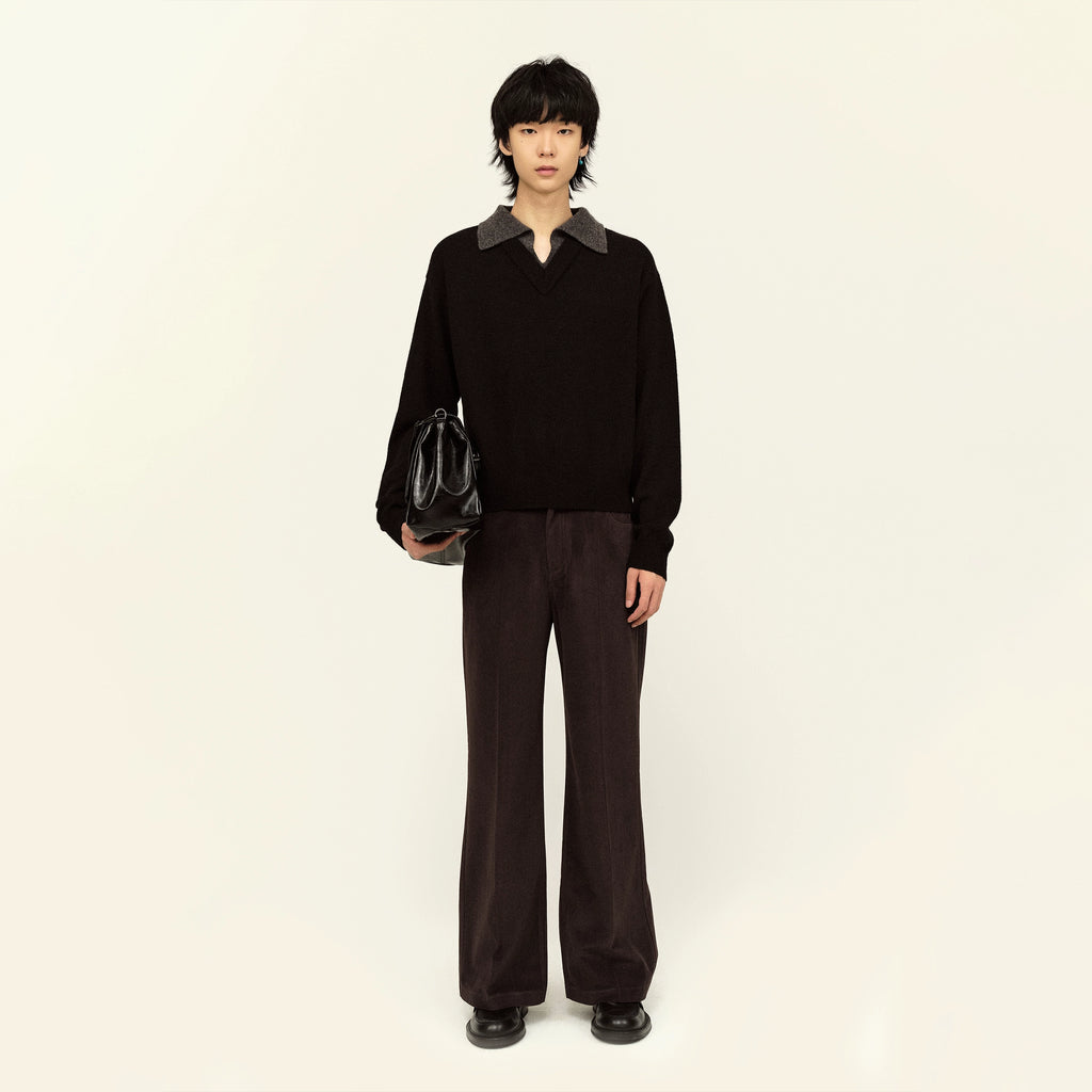 Set for Life V-neck Lapel Color Matching Thin Long-sleeved Sweater