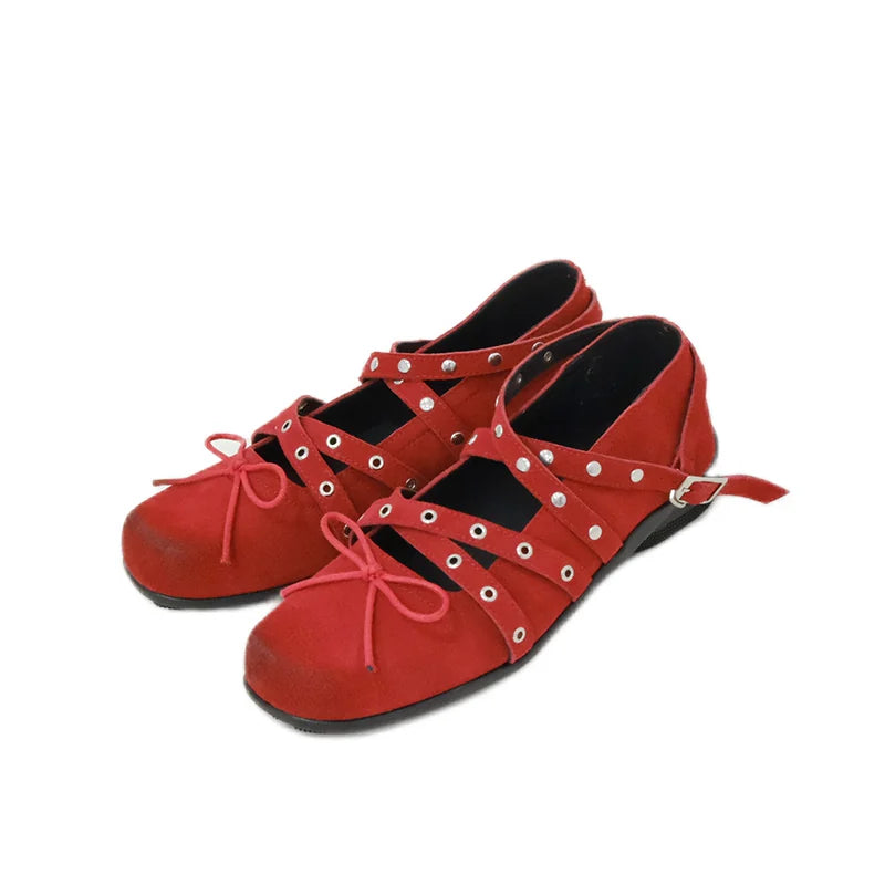 Mooreyu Leather Bow Ballet Flat