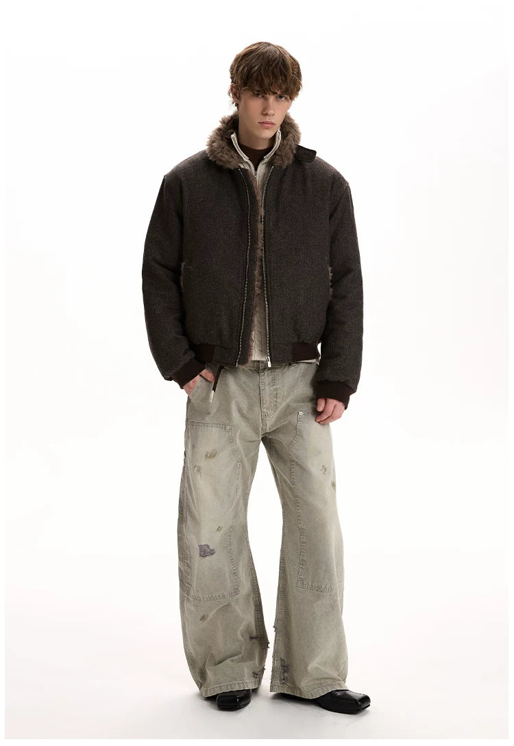A PUEE Retro Fur Collar Thickened Thermal Tooling Jacket