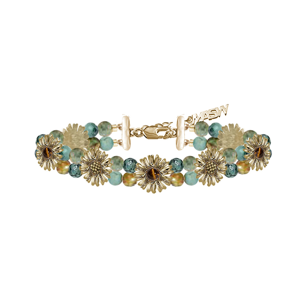 MASW Boho Beaded Natural Stone Daisy Bracelet