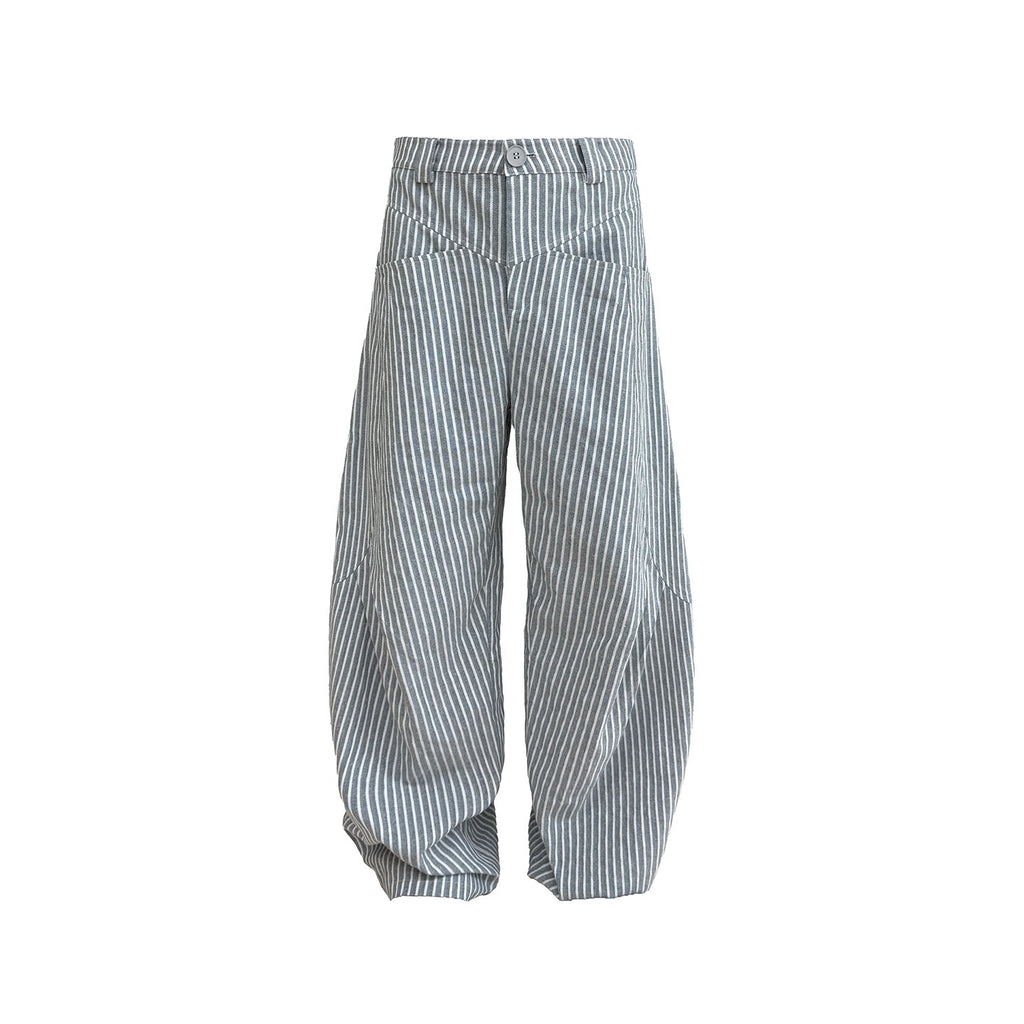 JCAESAR Striped Pleated Wrinkle-Resistant Trousers