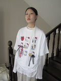 3months Youthful Cat Print Bow Loose Tee
