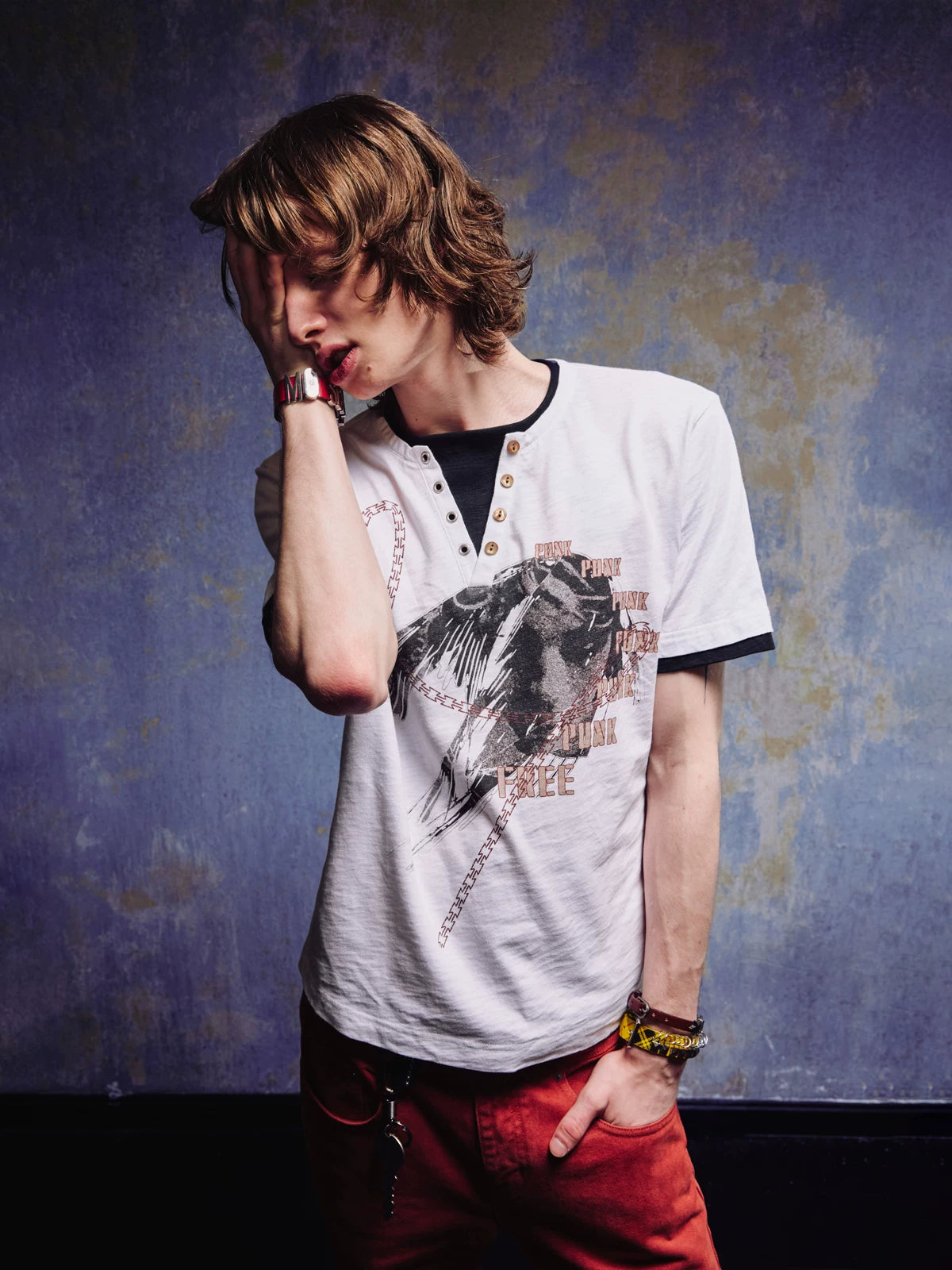 Yemanup Henry Collar Splicing Contrasting Color Versatile Tee