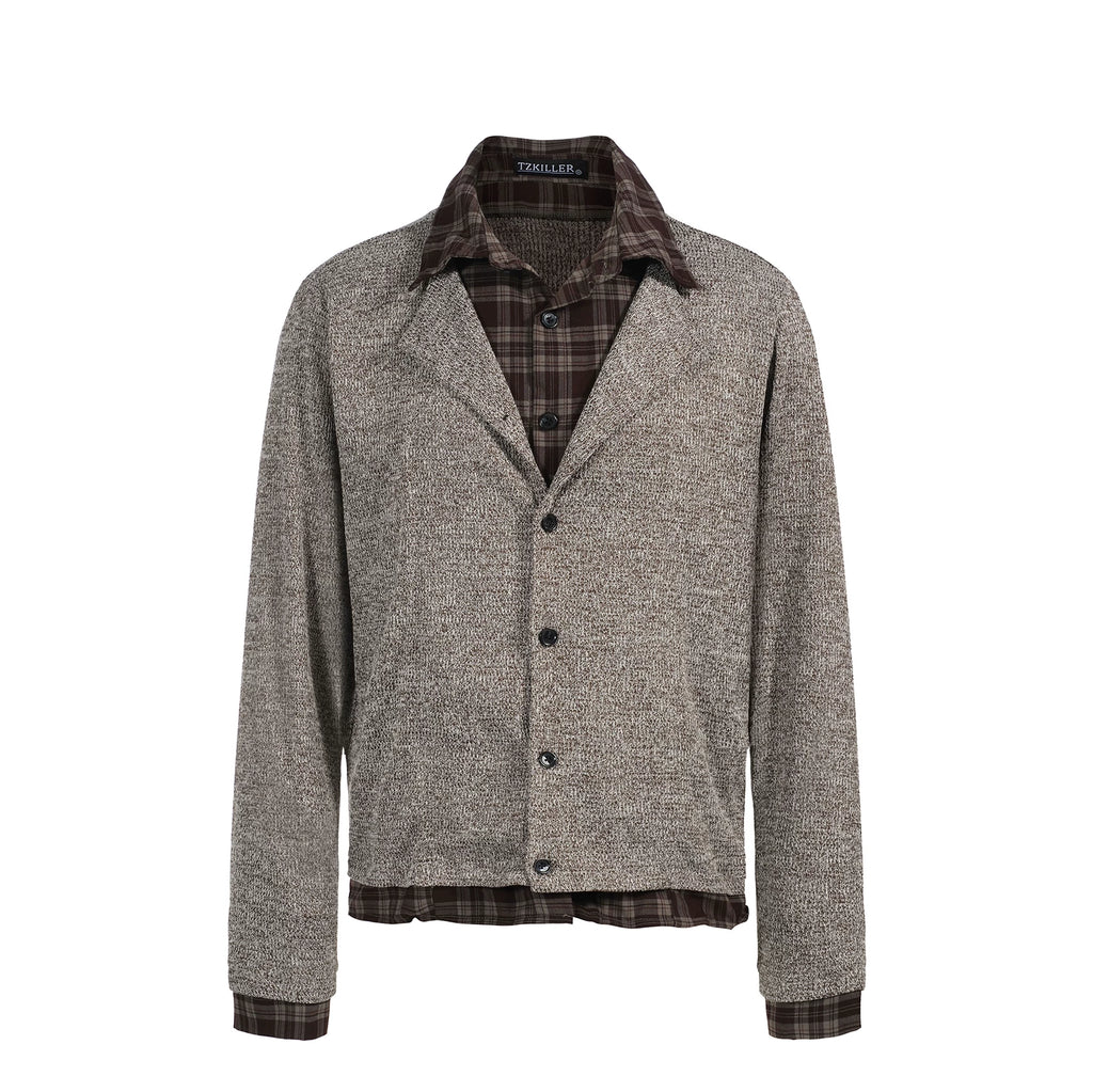 TZ Killer Stitching Double Neck Contrasting Plaid Shirt