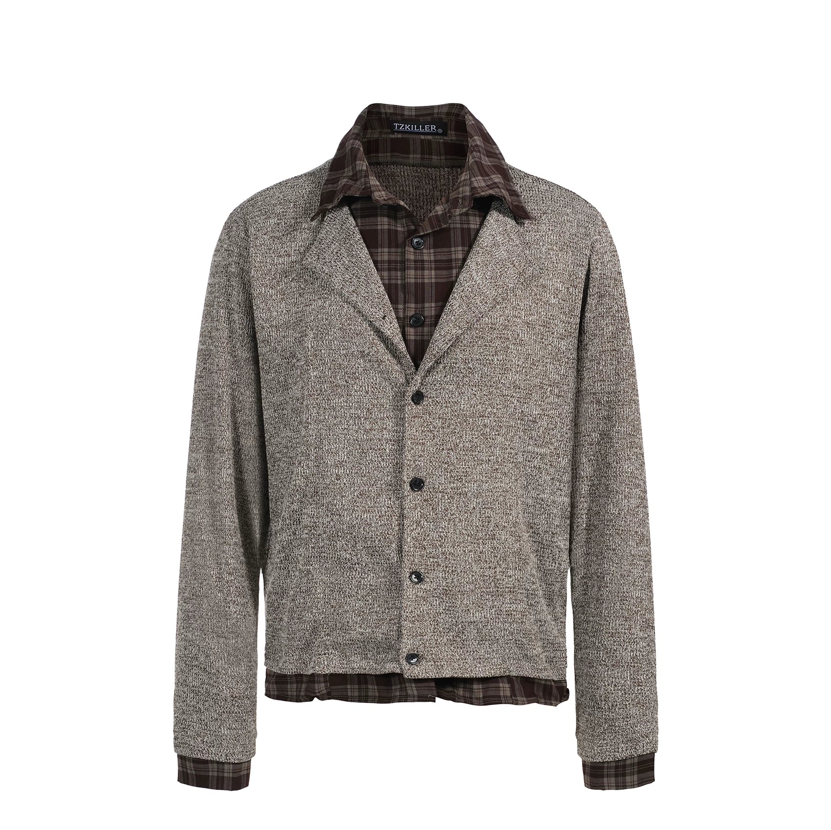 TZ Killer Stitching Double Neck Contrasting Plaid Shirt