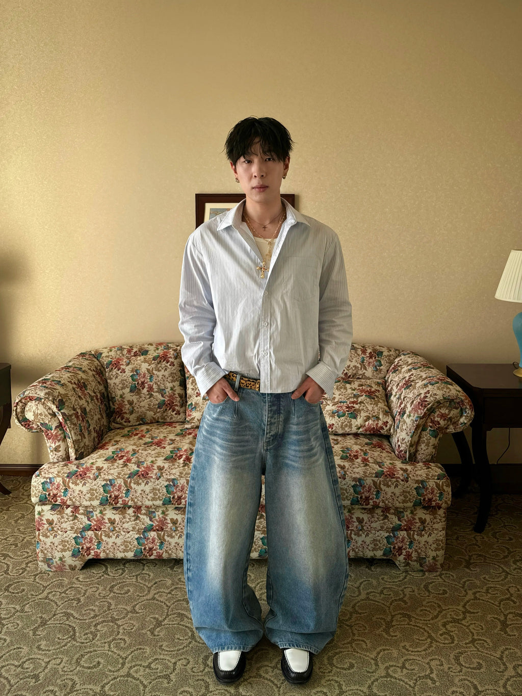 InsGale Textured Lazy Casual Striped Long Sleeve Shirt
