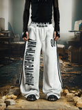 NOMANIAI Dirty Dyed Mottled Print Loose Striped Sweatpants