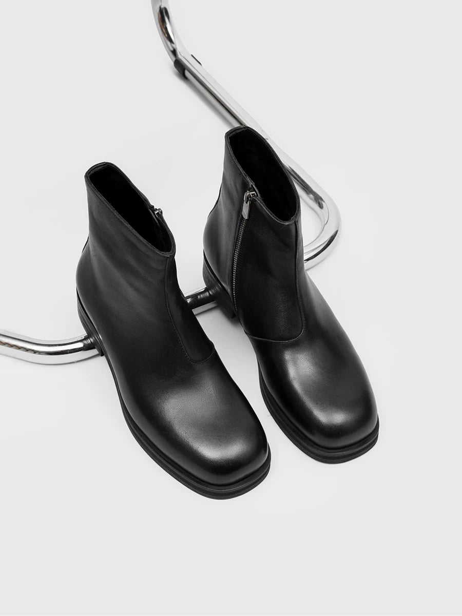 RZAAZ Leather Square-Toe Side-Zip Chelsea Boot