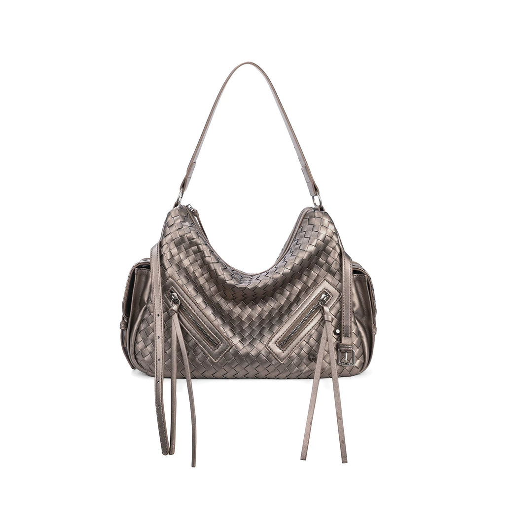 JANDRESS Bronze Woven Faux Leather Hobo Shoulder Bag - Zip Top