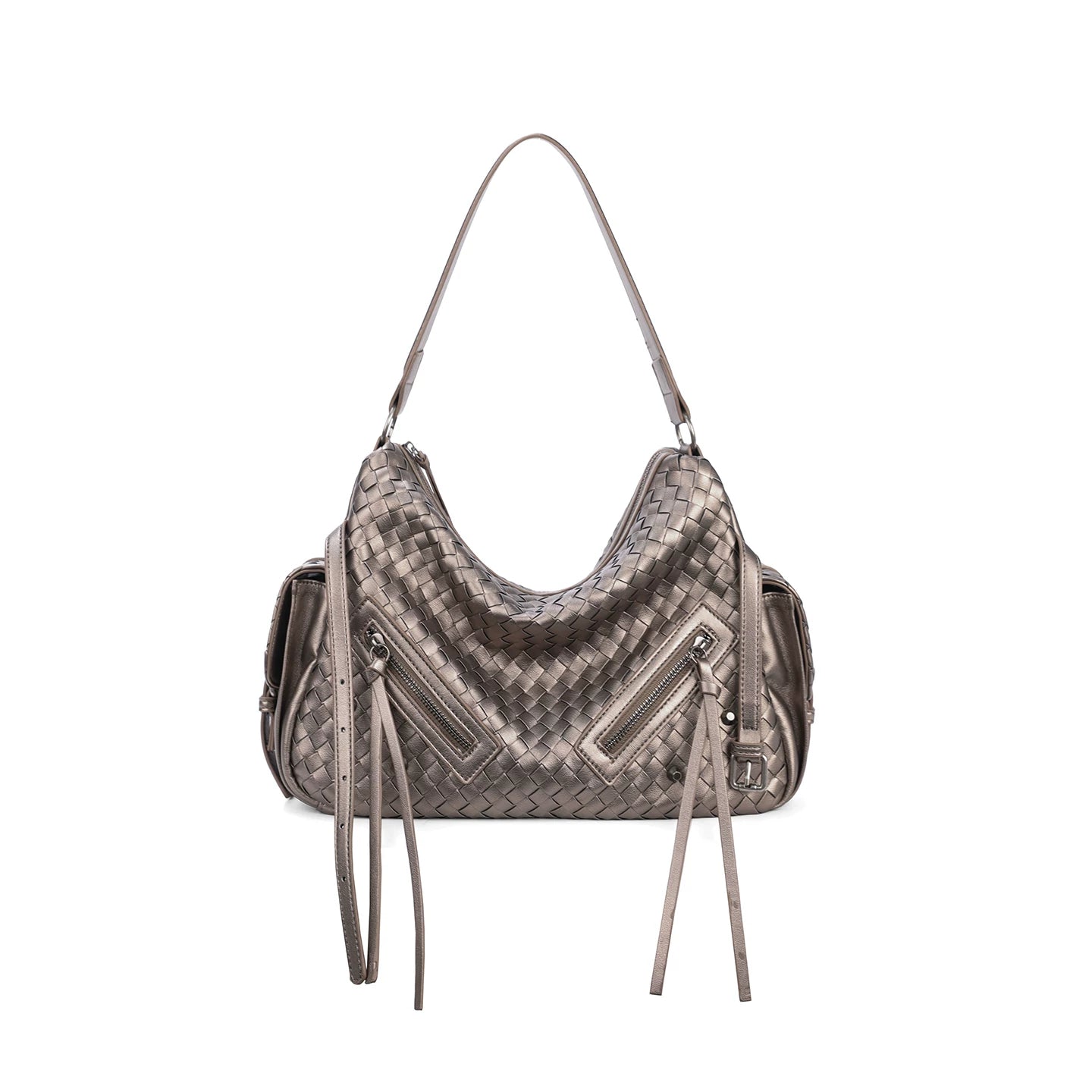 JANDRESS Bronze Woven Faux Leather Hobo Shoulder Bag - Zip Top