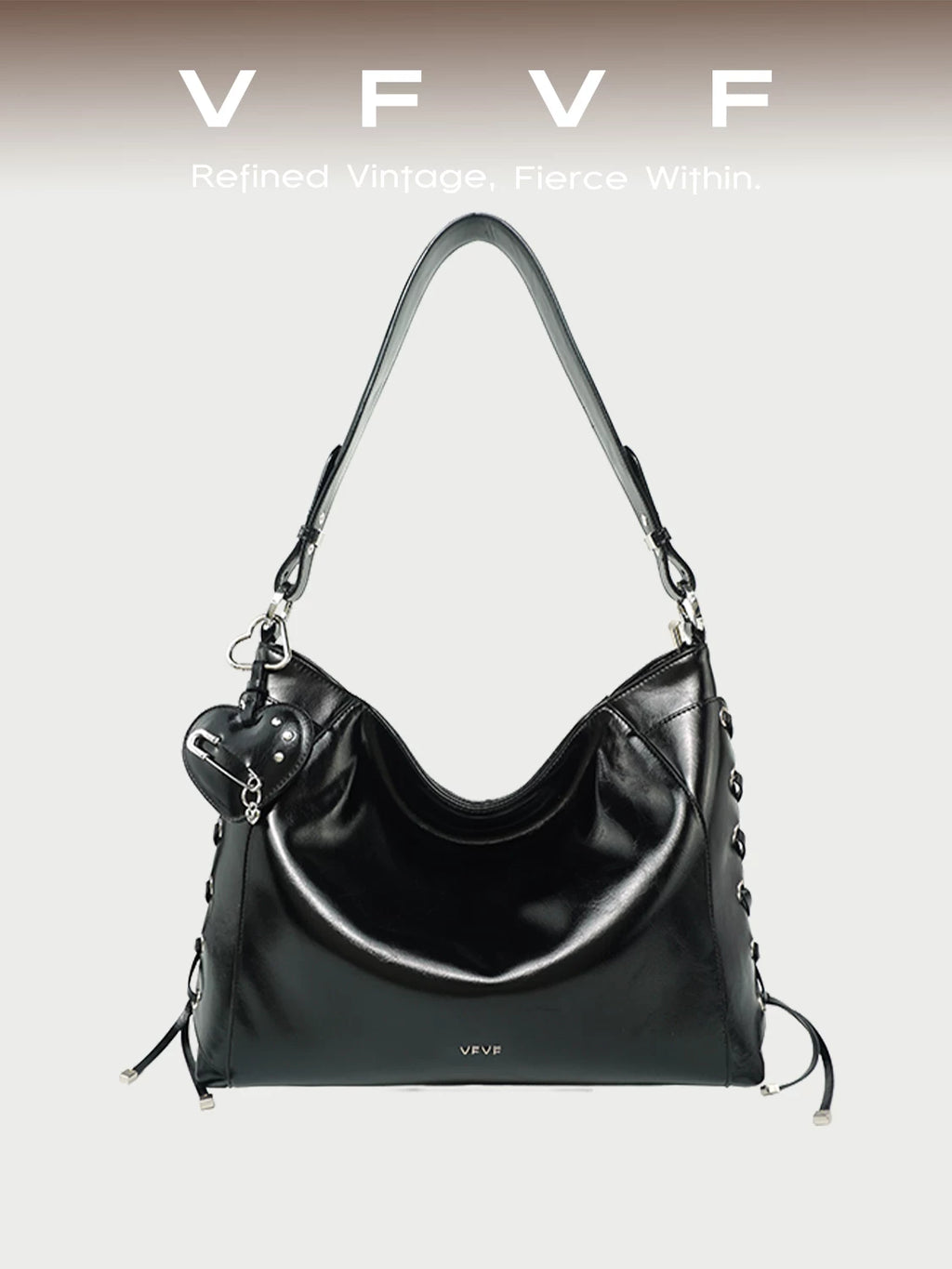 VFVF Black Woven Faux Leather Zip-Top Hobo Bag