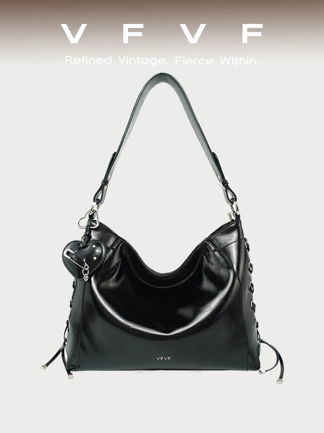 VFVF Black Woven Faux Leather Zip-Top Hobo Bag