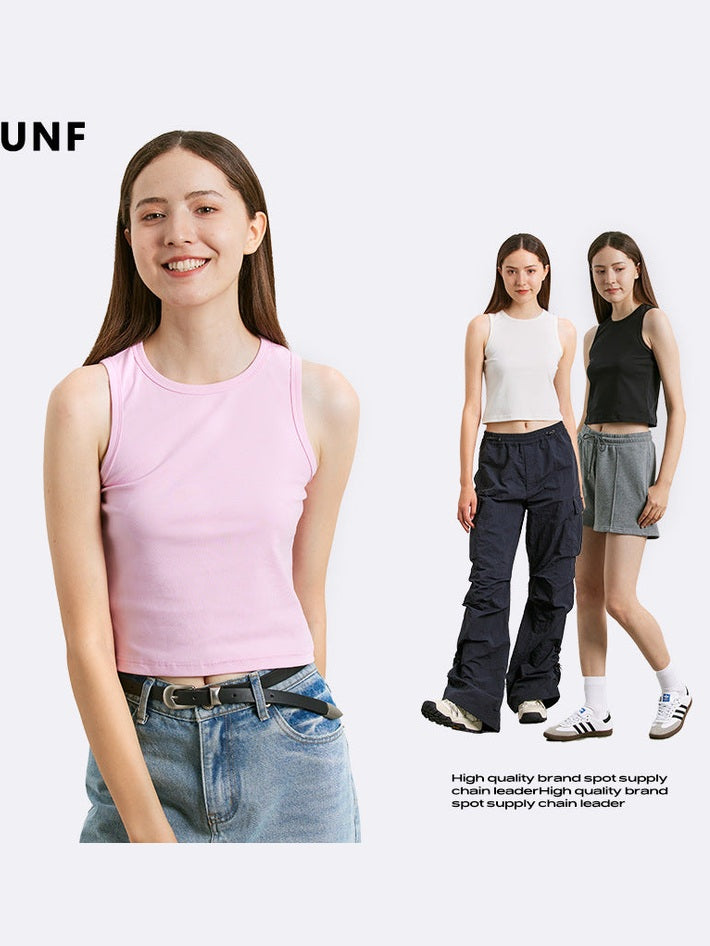 UNF round neck slim-fitting outer Crop Top Tee