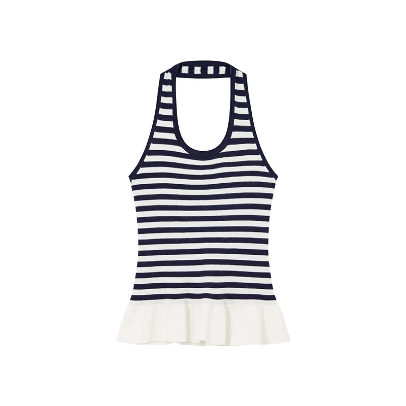 KANO Striped Halter Knit Cardigan Set