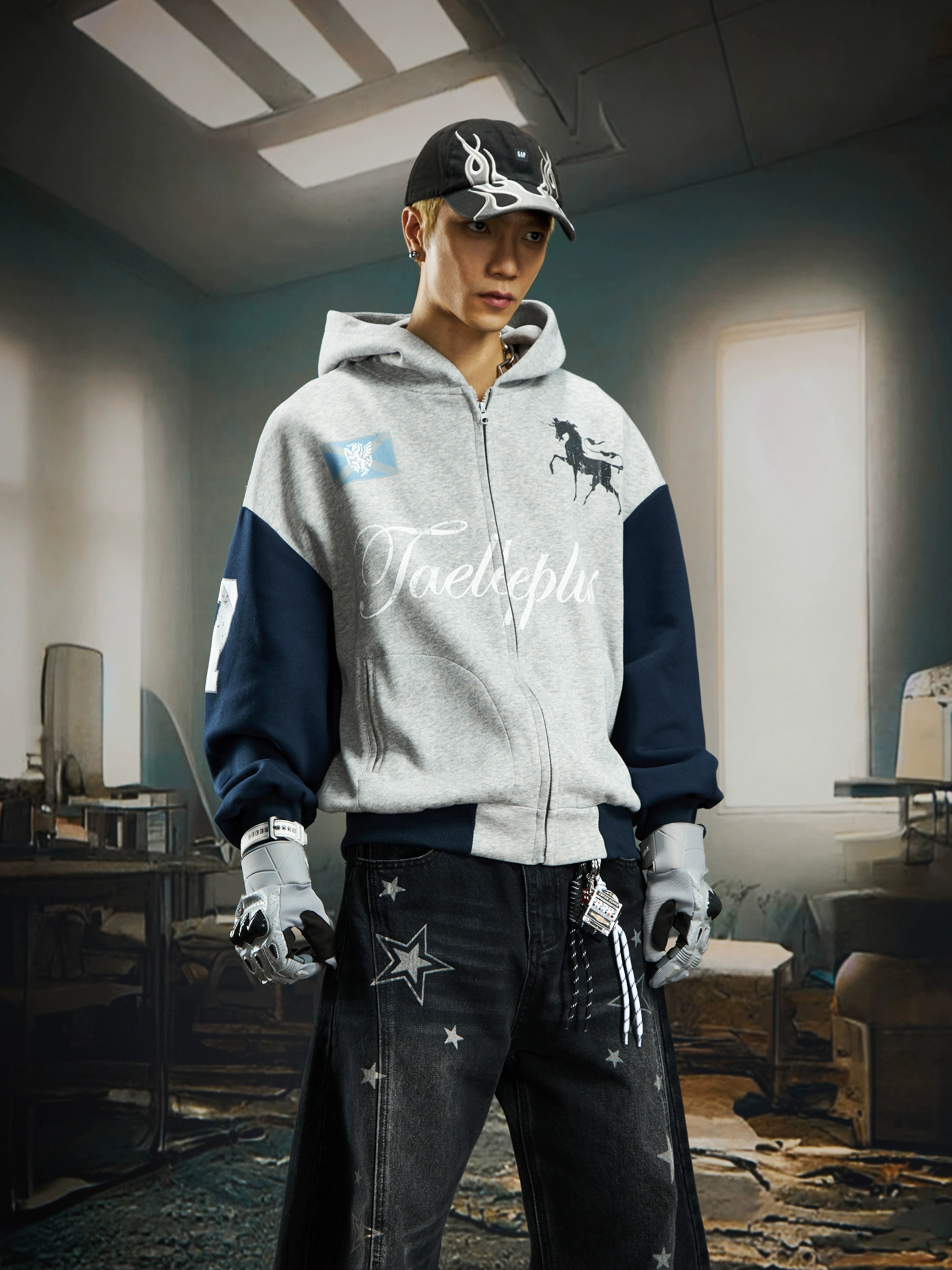 NOMANIAI Versatile Contrasting Color Stitching To Make Old Printed Jackets