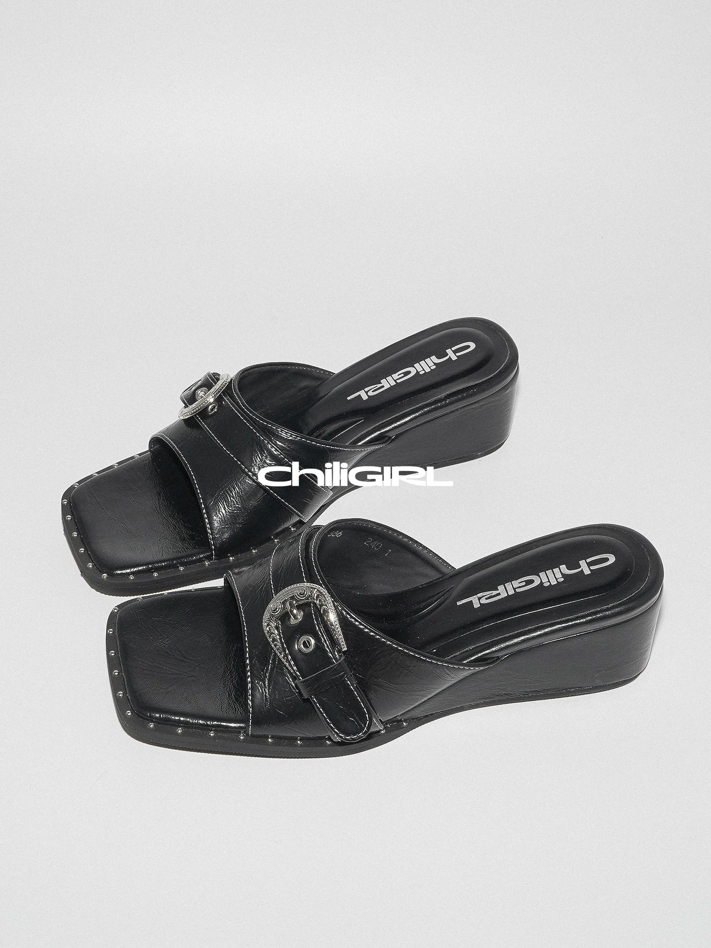 CHILIGIRL Wedge Heel Belt Buckle Open-toe Heightening One-word Sandals