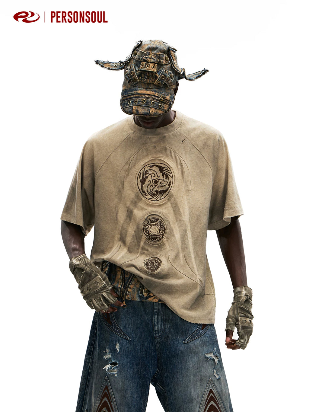 PERSONSOUL Totem Embroidery Loose Tee