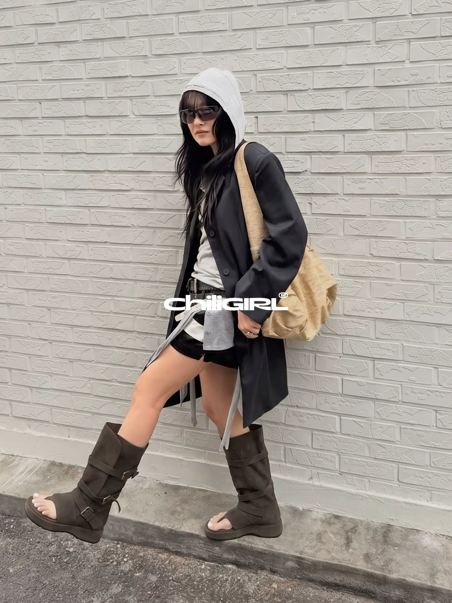 CHILIGIRL Buckle Strap Microfiber Mid-Calf Sandal Boot
