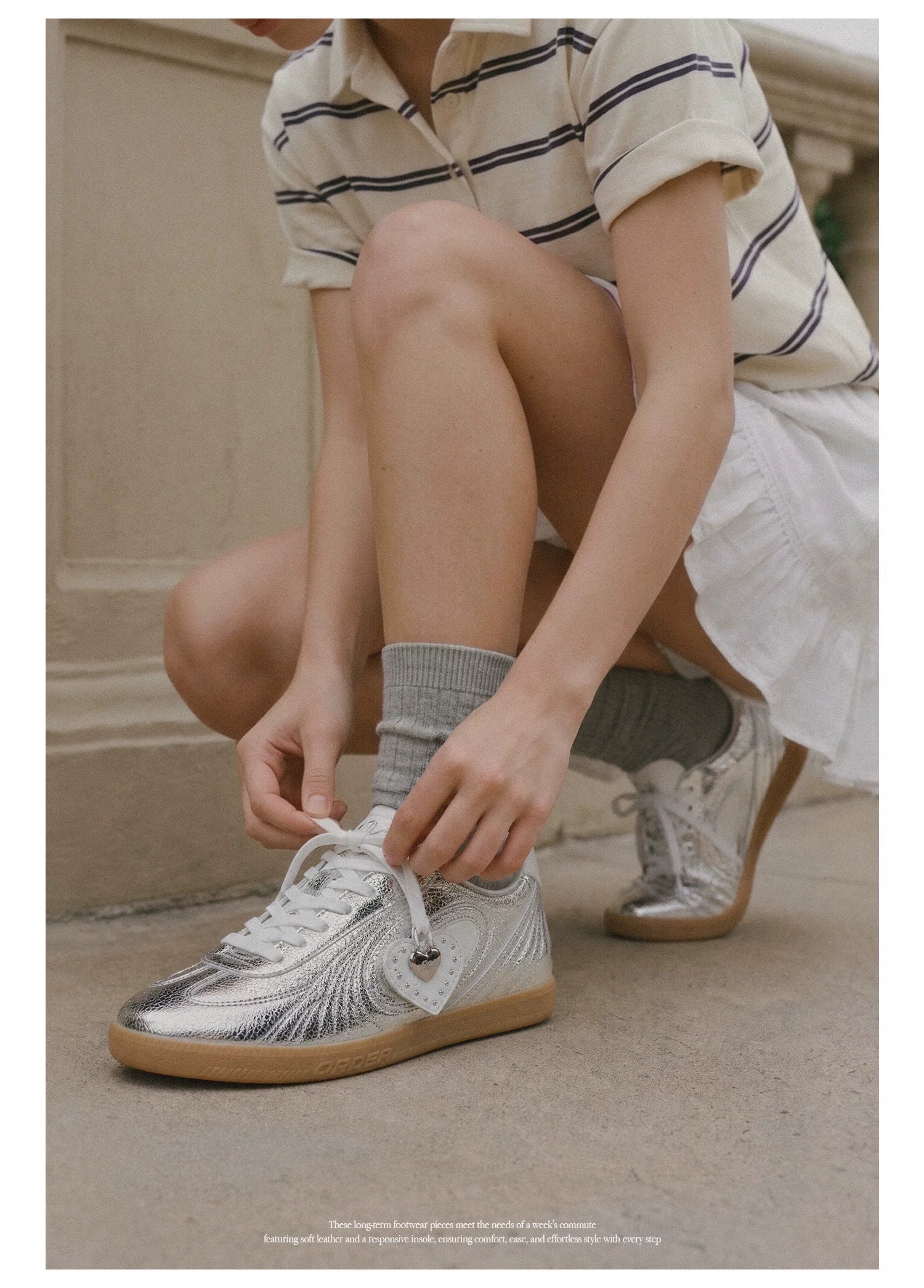 OLD ORDER Metallic Silver Lace-Up Sneaker