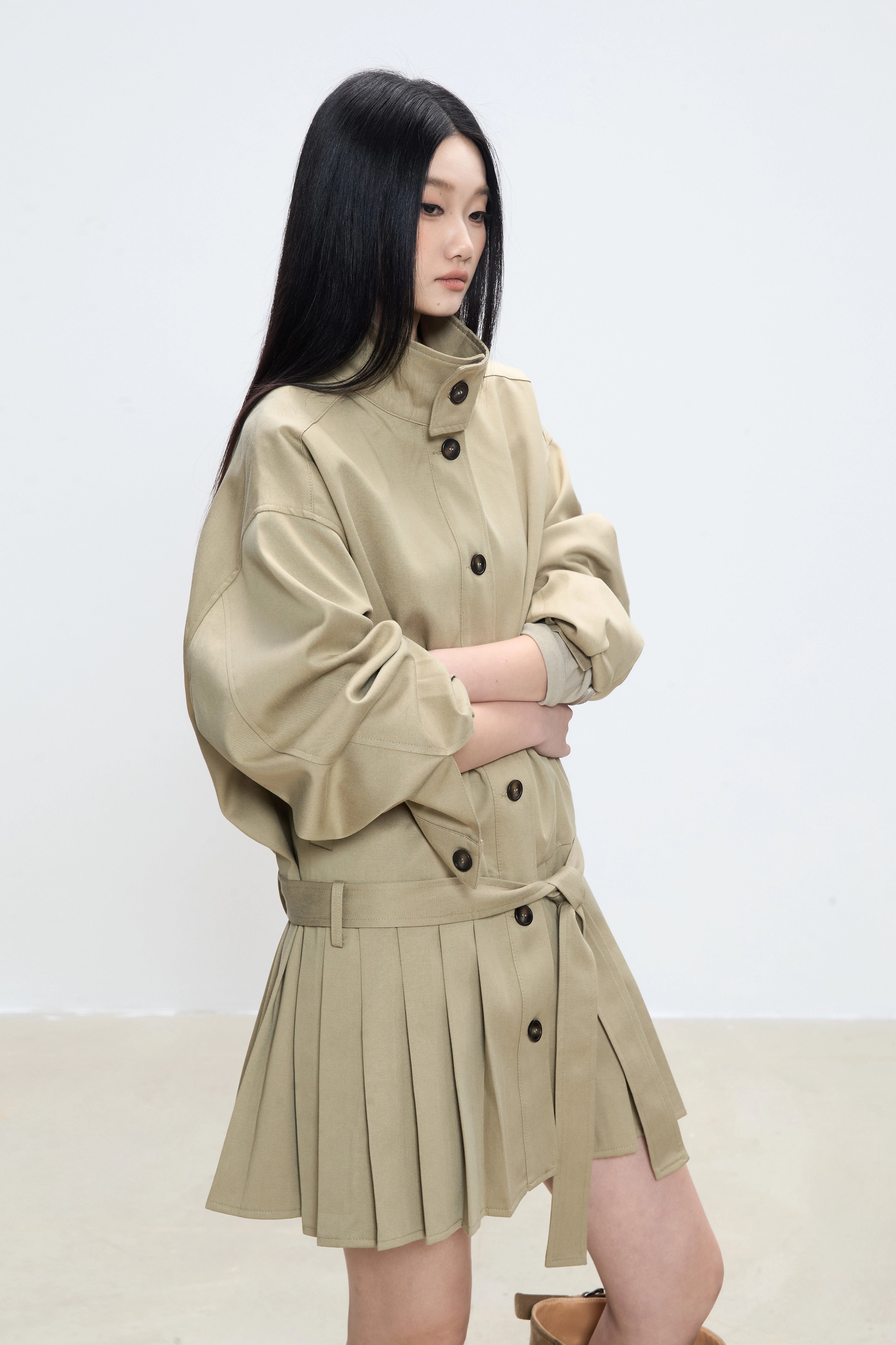 WITHMIN Loose Slimming Casual and Versatile Mid-length Trench Coat