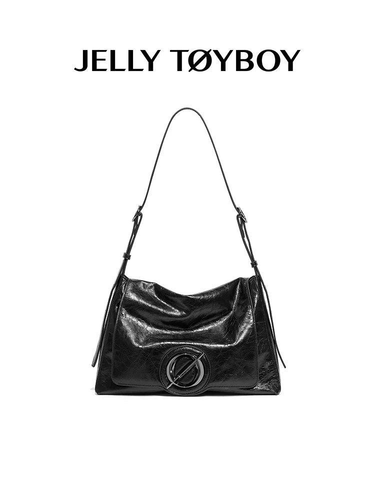 JELLY TOYBOY Black Leather Shoulder Bag - Magnetic Snap