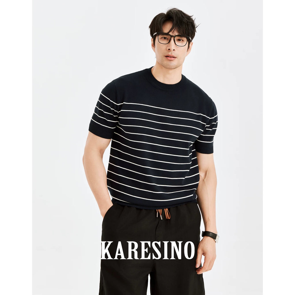 KARESINO Striped Cool-Touch Slim Fit Tee