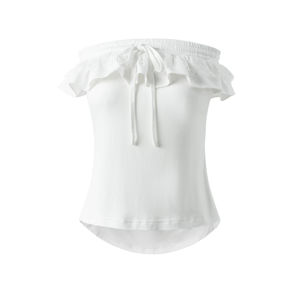 MoodBerry Lace Trim Waist-Cinching Fitted Cami Dress