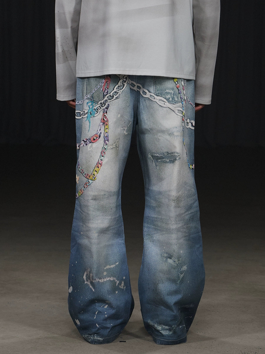 DND4DES Y2k Cartoon Chain Wide-leg Jeans