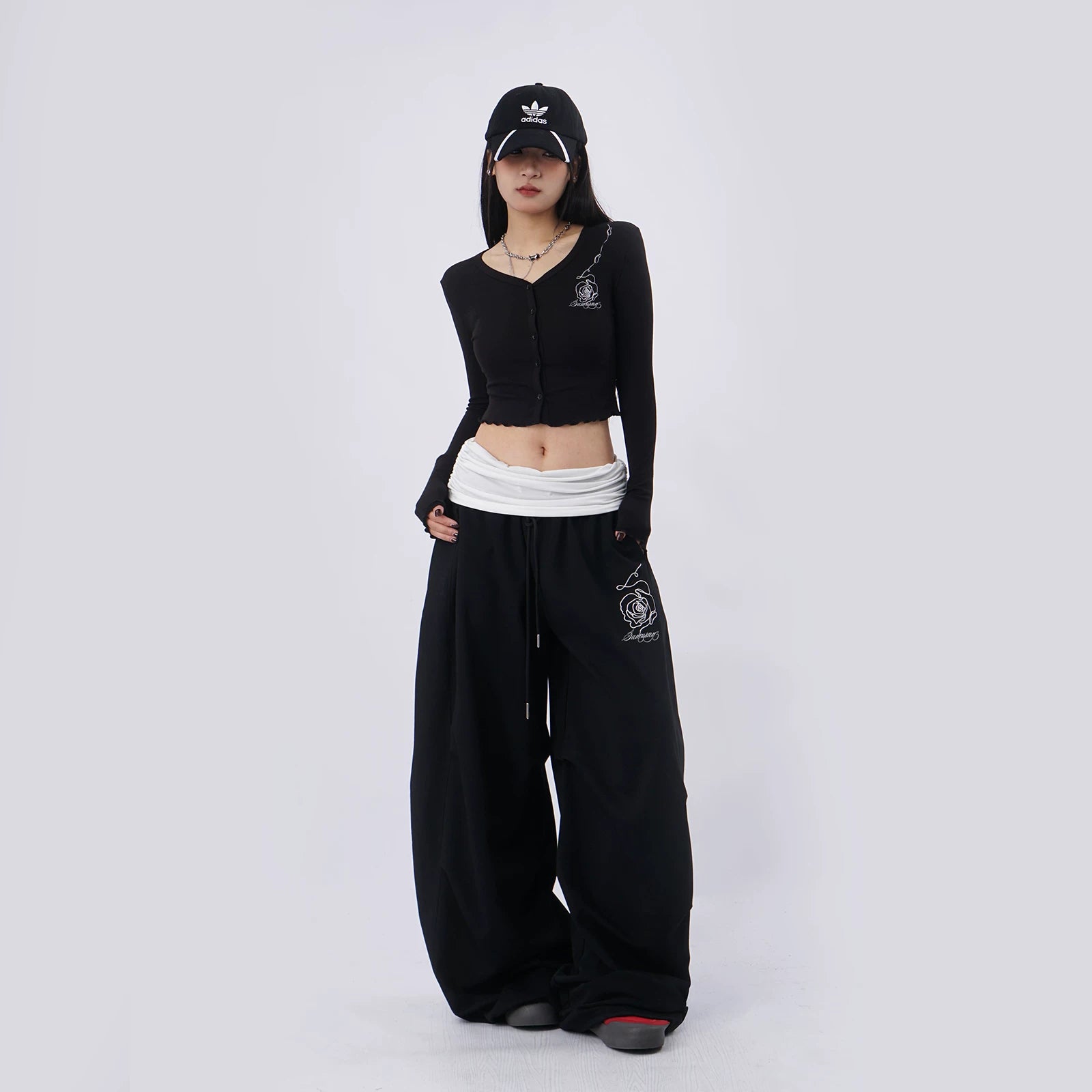 SAMUSAN V-neck Single-breasted Short Long Sleeve