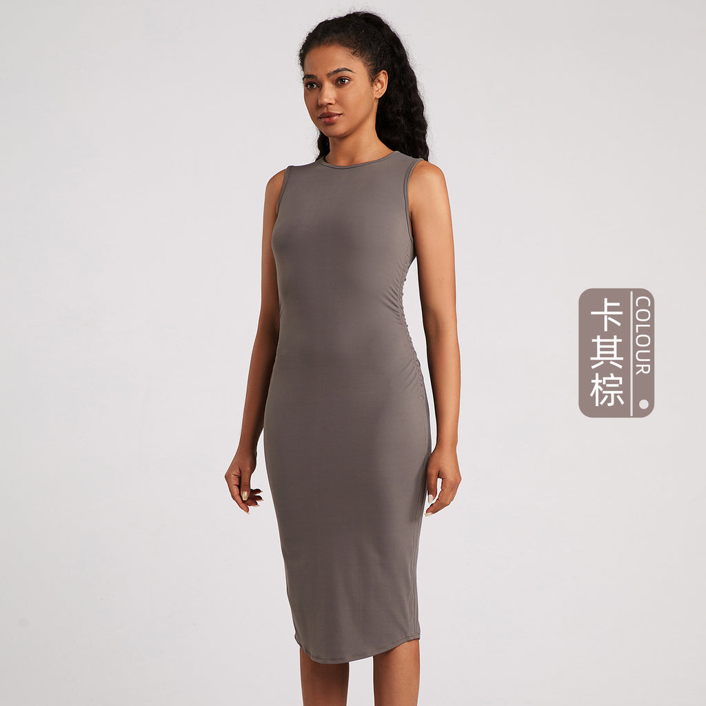 Athena Lulu High-waisted Nude Slim-fit Pleated Dress
