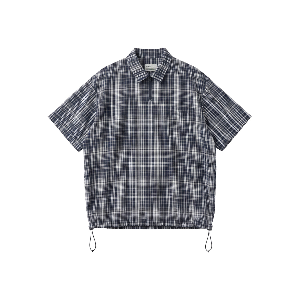 BUTTBILL Plaid Zip-Up Pleated Oversized Shirt