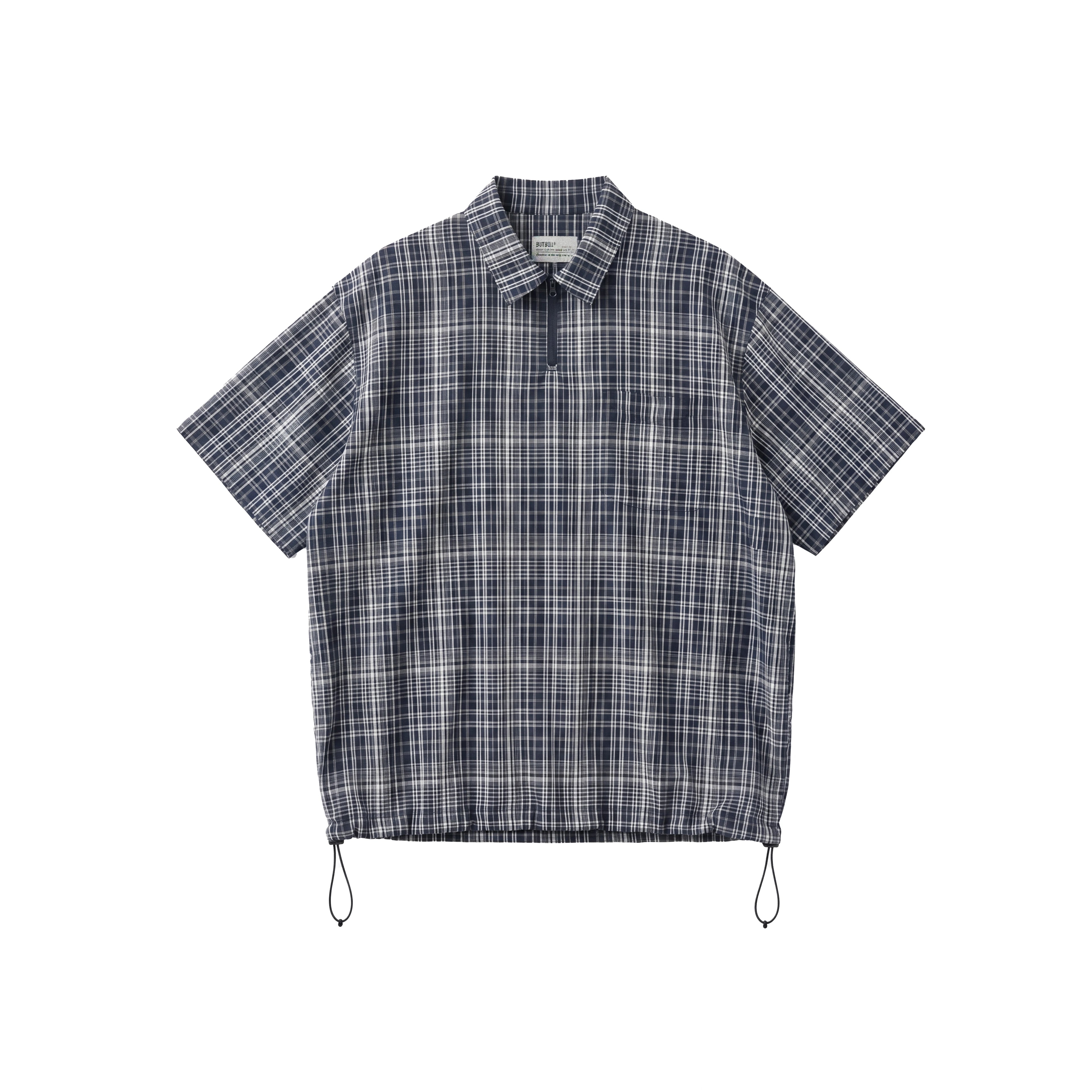 BUTTBILL Plaid Zip-Up Pleated Oversized Shirt