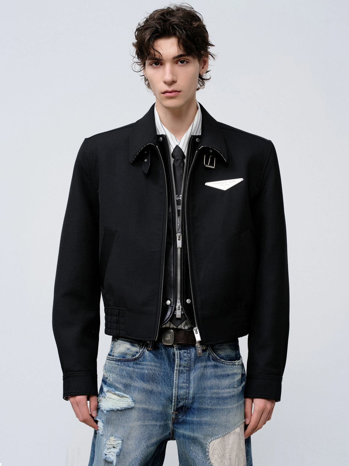 FACEON LAB Fine Wool Zip-Up Minimalist Men's Black Long-Sleeve Jacket