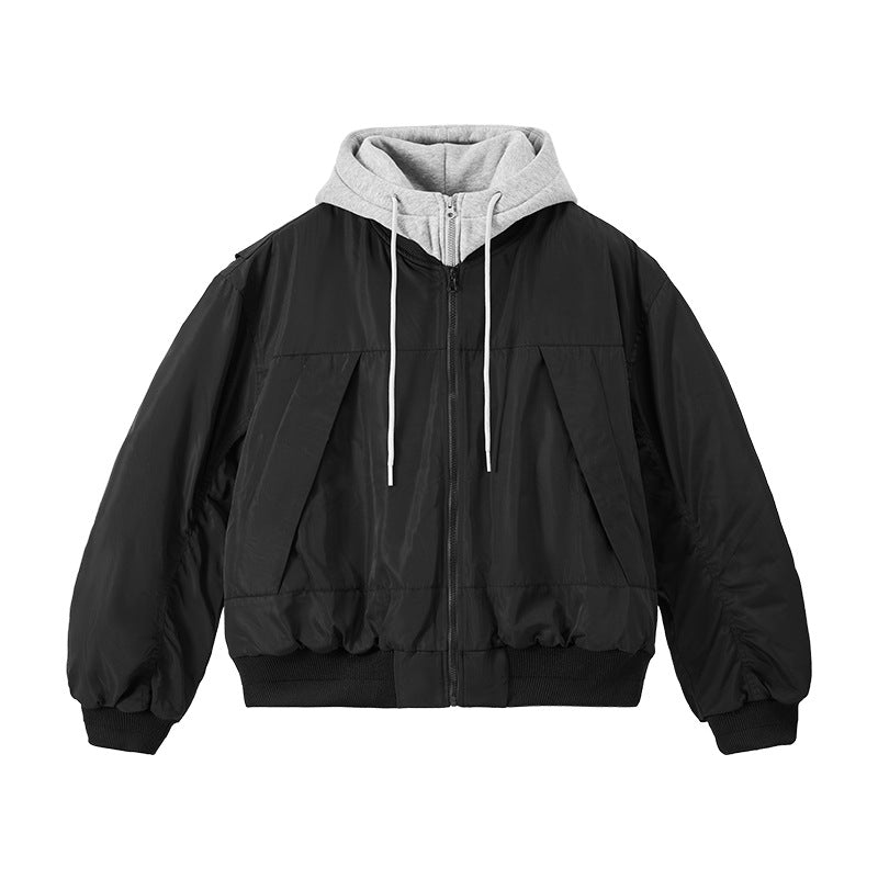 Inflation Removable Fake Two-piece Hooded Jacket