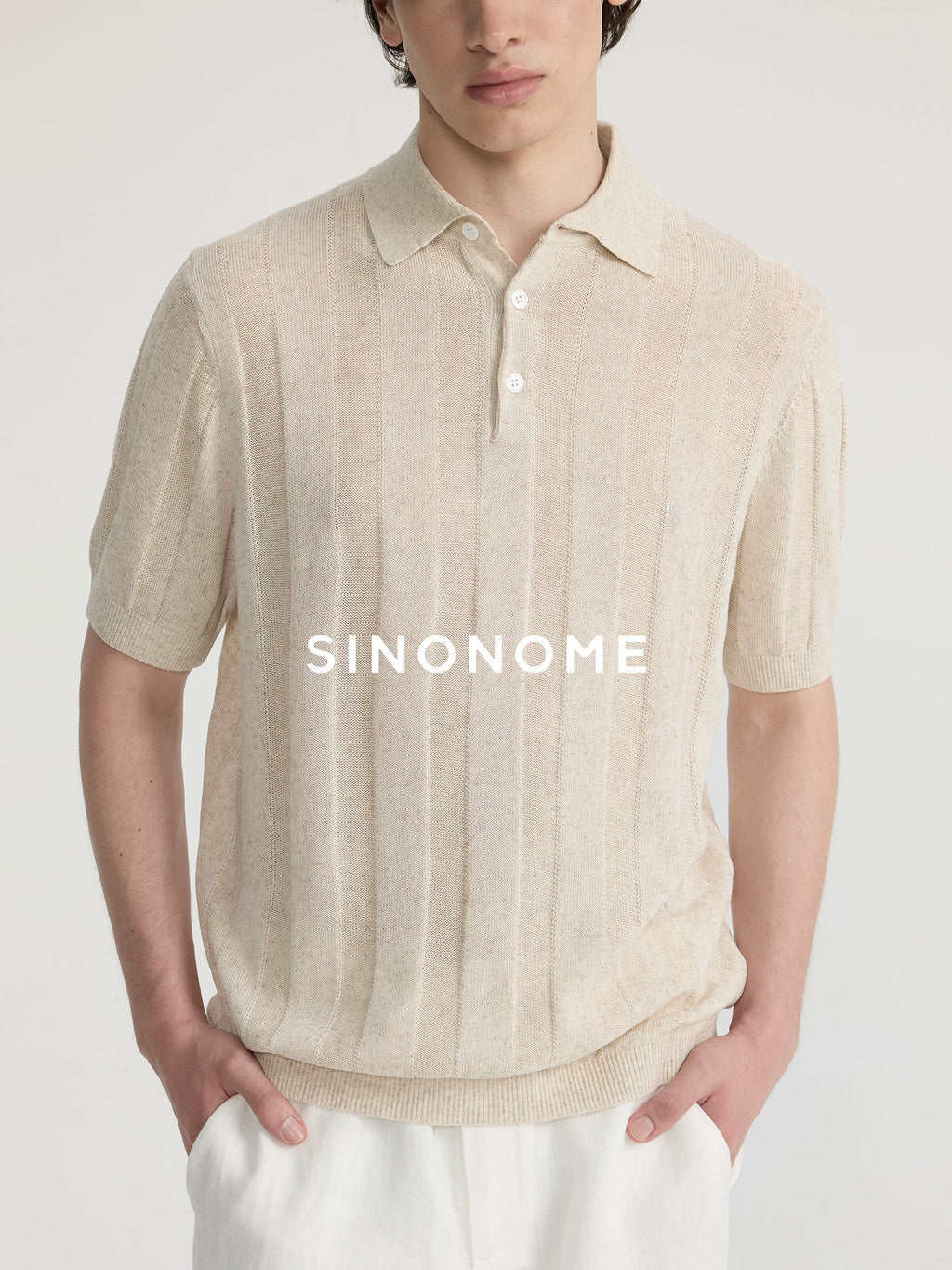 SINONOME Striped Cool-Touch Cropped Knit Polo