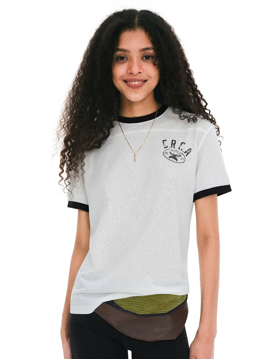 CIRCLECAGE Linen Color-Block Retro Short-Sleeve Tee