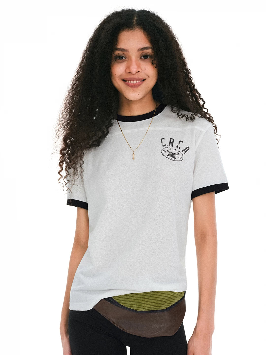 CIRCLECAGE Linen Color-Block Retro Short-Sleeve Tee